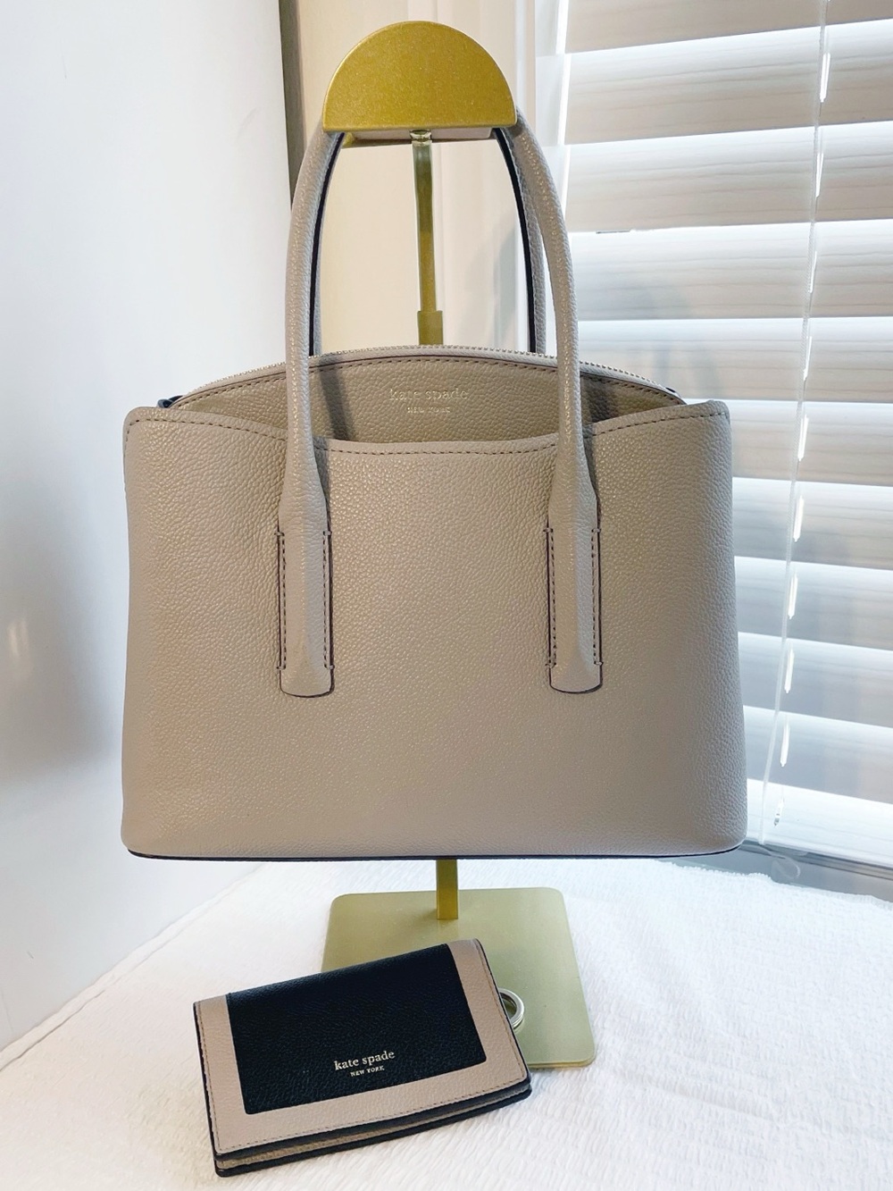 kate spade Pebbled Leather Tote in Grey Taupe